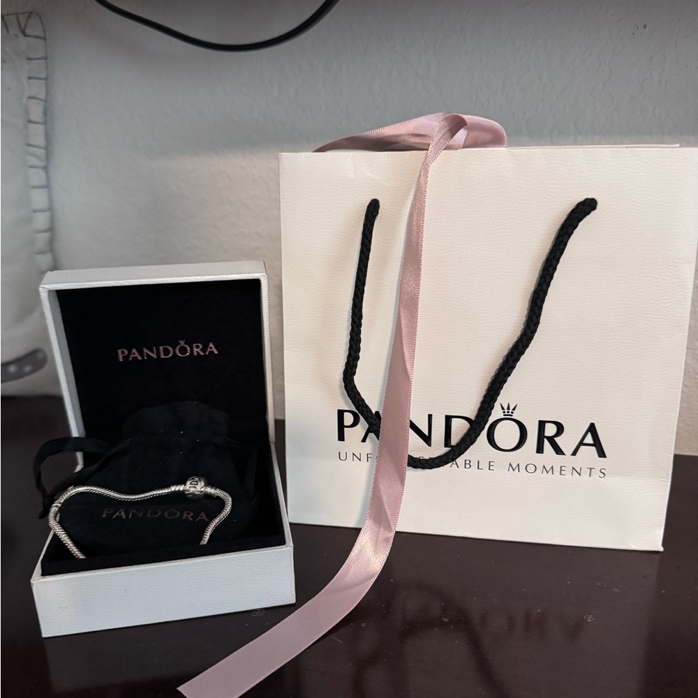 Pandora Silver Snake Chain Bracelet with Logo Clasp